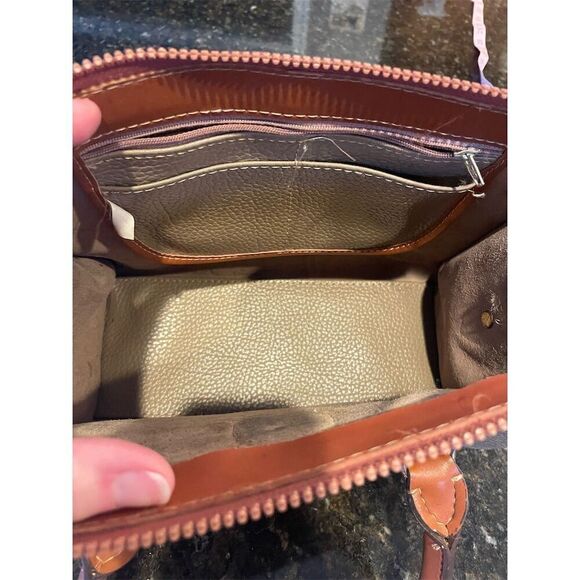 Vintage Dooney & Bourke Taupe/British Tan Leather Satchel Bag - Picture 9 of 10